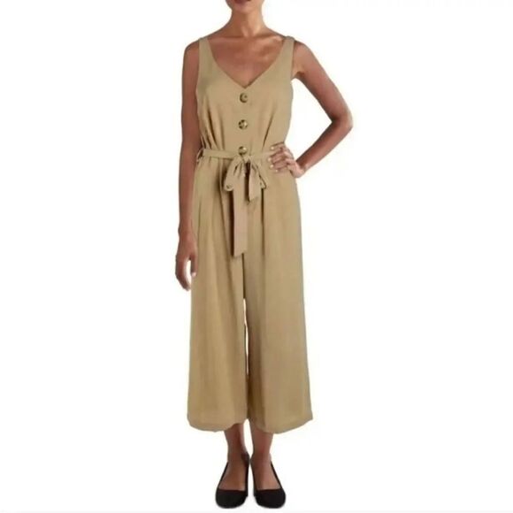 Max + Ash Wide Leg Cropped Sleeveless Button Down Jumpsuit in Tan Size Small - Picture 10 of 10